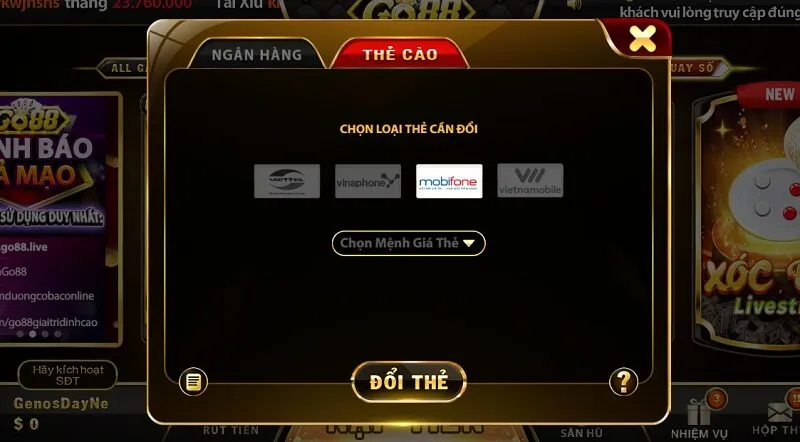 Nạp tiền tệ thông qua ngân hàng